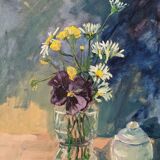 Acrylic on canvas contemporary painting bohemian countryside still life