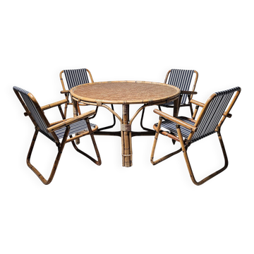 Ensemble de salle à manger "patio" en bambou, Italie, années 1960
