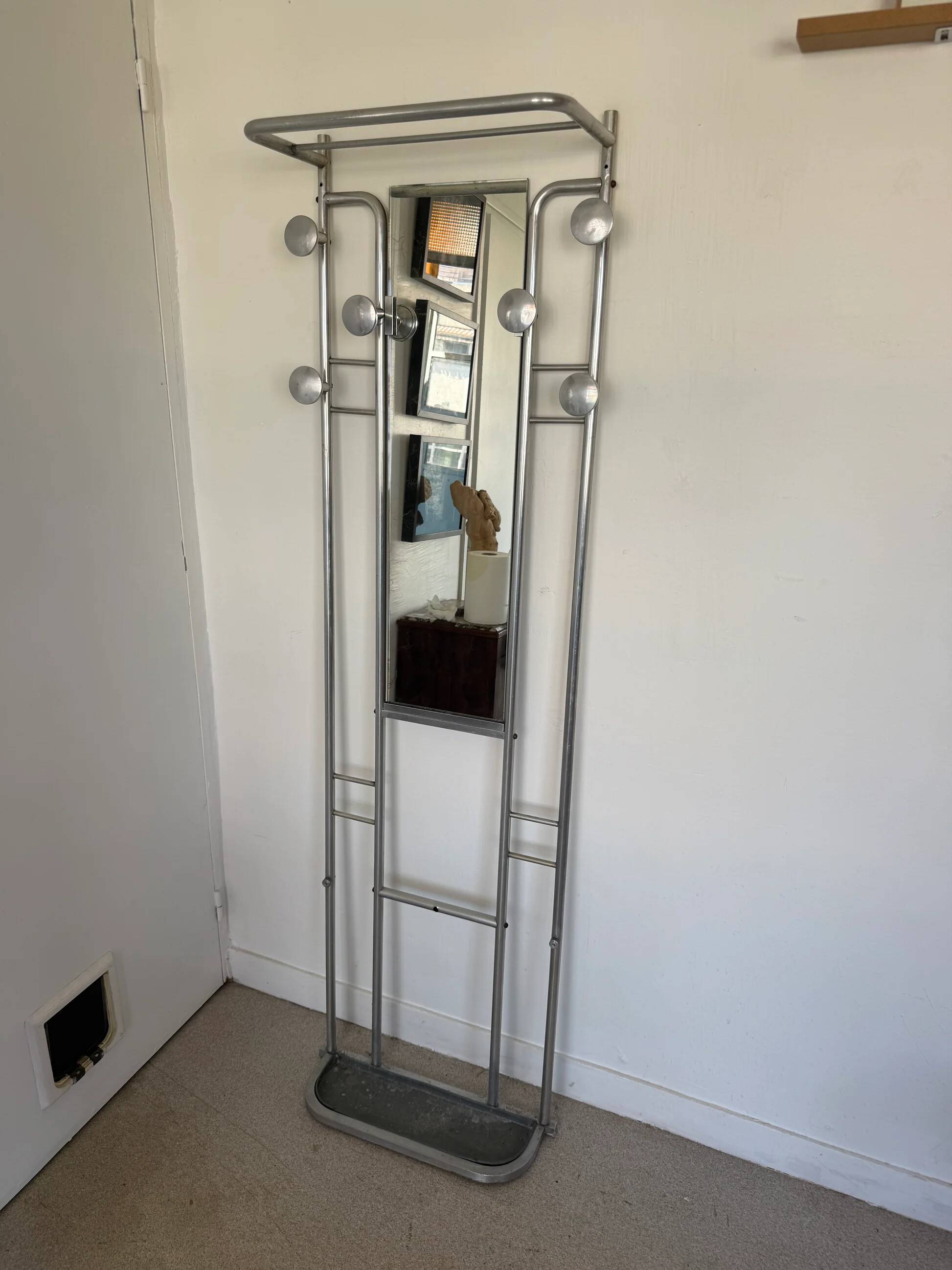 Vintage brushed aluminium coat rack from the 1950s.