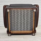 1970s, Scandinavian armchair, brown furniture leather, teak wood legs.
