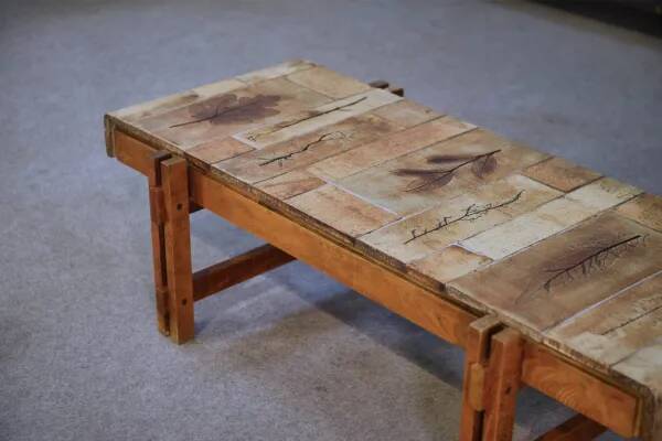 Coffee table in beech and ceramic by Roger Capron, 1960s