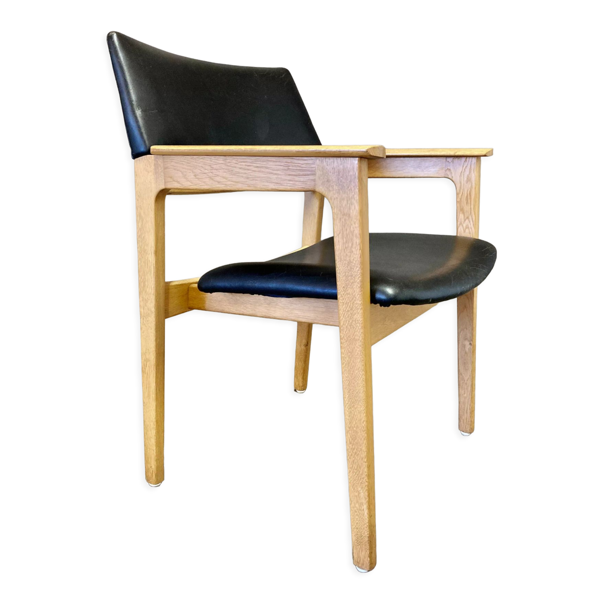 Black leather armchair Scandinavian design 1950