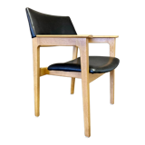 Black leather armchair Scandinavian design 1950