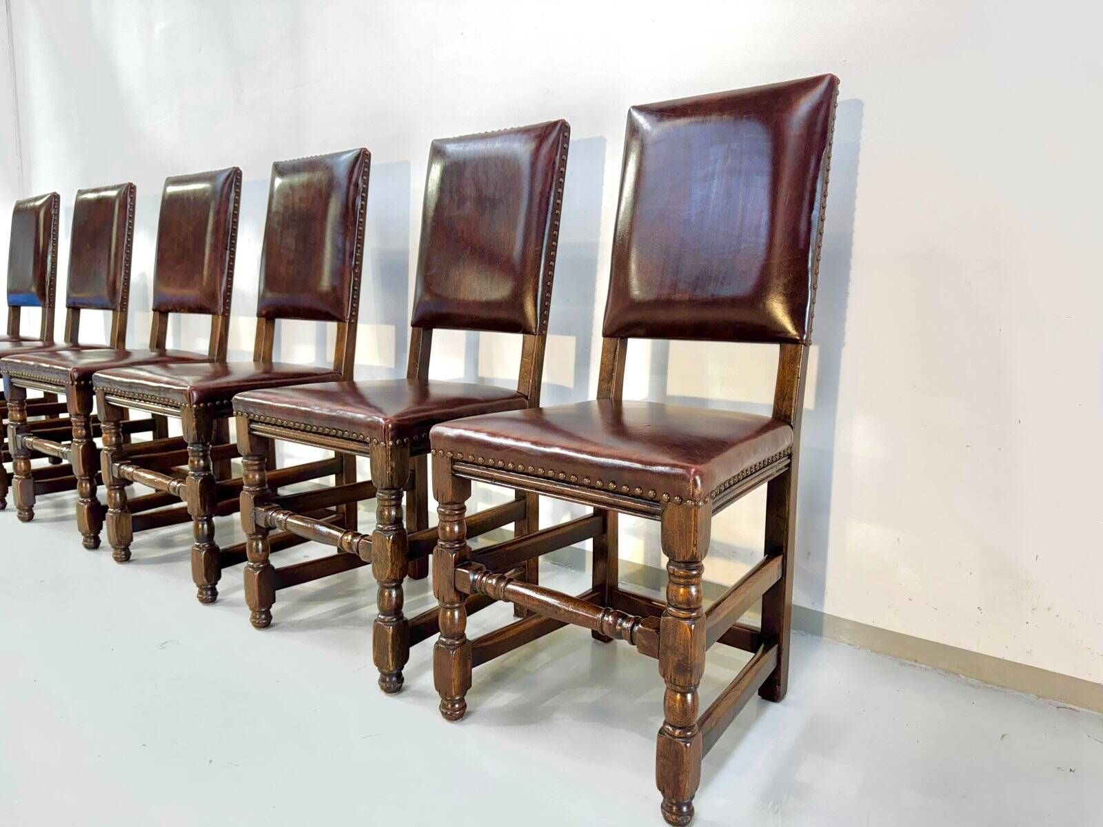 Vintage Handmade French Chairs in Leather & Oak, 1970s.