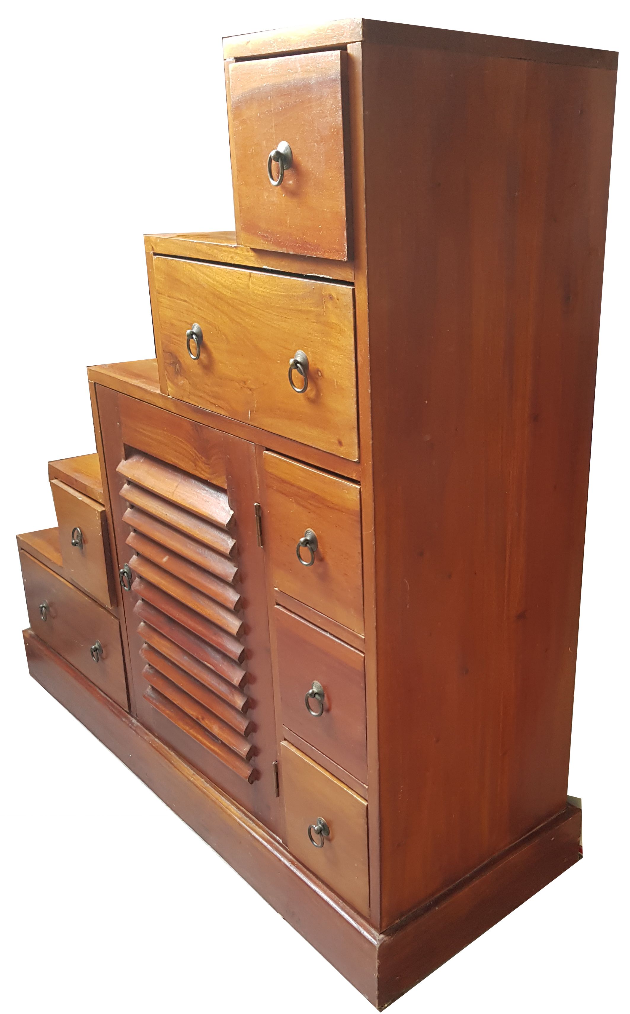 Solid exotic wood staircase cabinet - 7 Drawers and 1 door