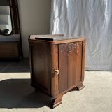 Art Deco wooden bedside table with marble top and one drawer