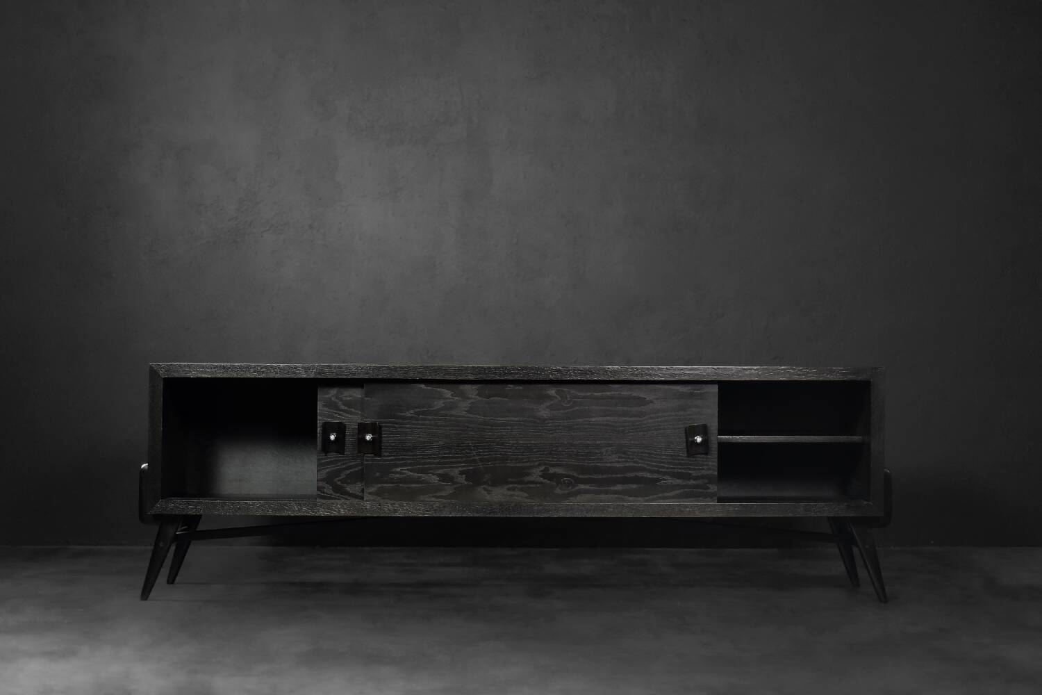 Mid-Century Modern Scandinavian Buffet in Dark Oak with Wooden and Metal Handles, 1960s