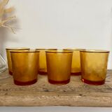 6 vintage Arcoroc Sierra textured amber glasses