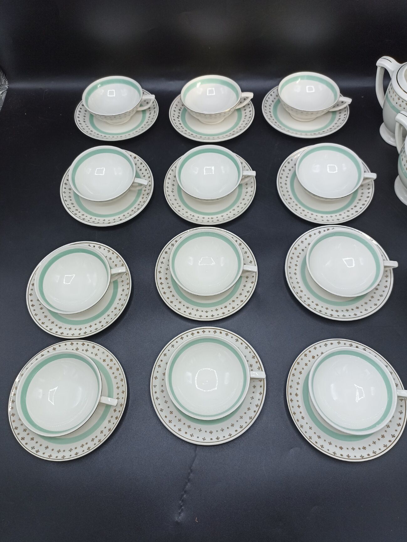 Tea set stars and mint green in semi-porcelain