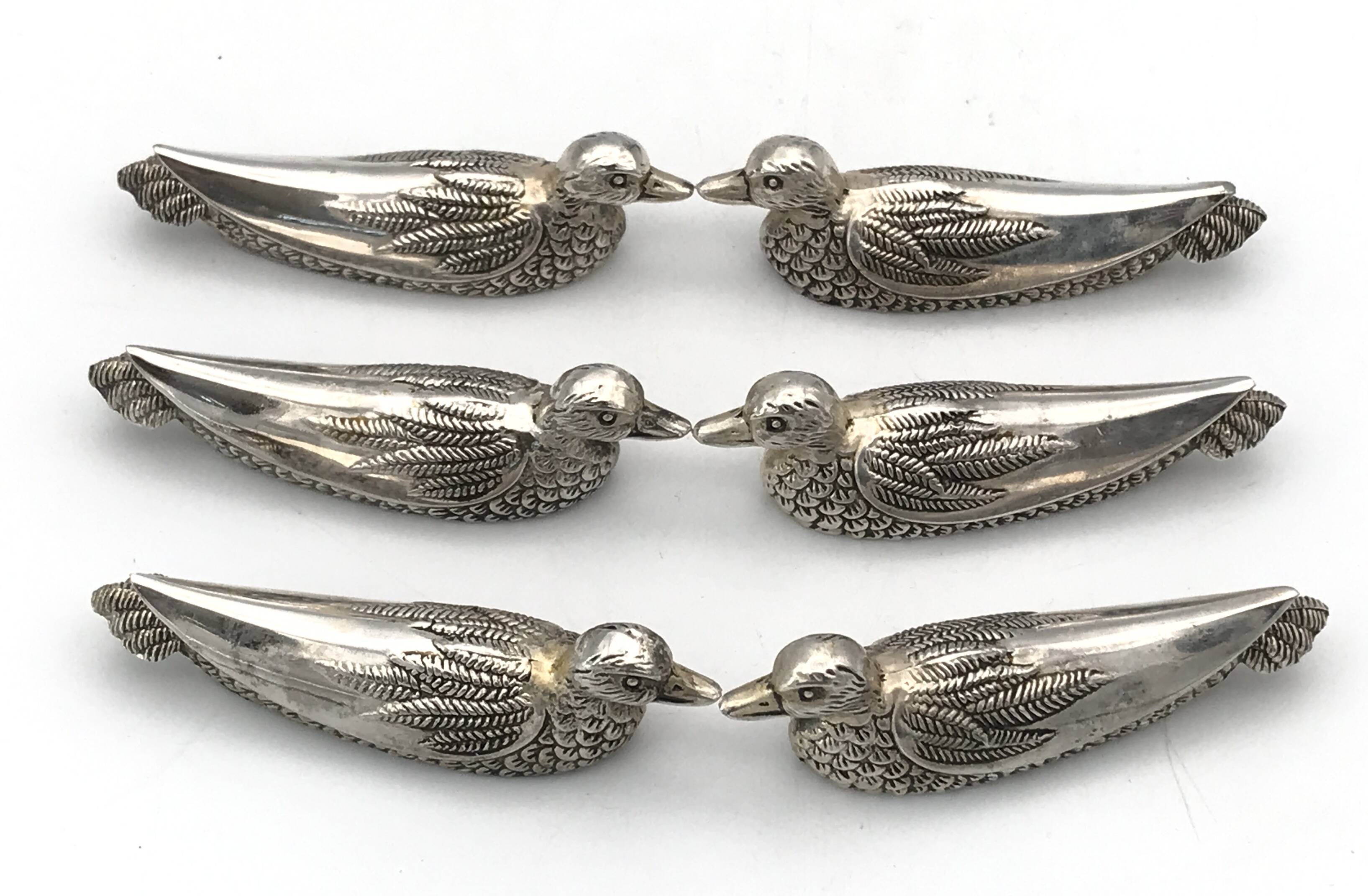 6 vintage DUCK-shaped knife rests, silver-plated metal, SILEA