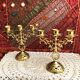 Pair of candlesticks 3 branches golden brass