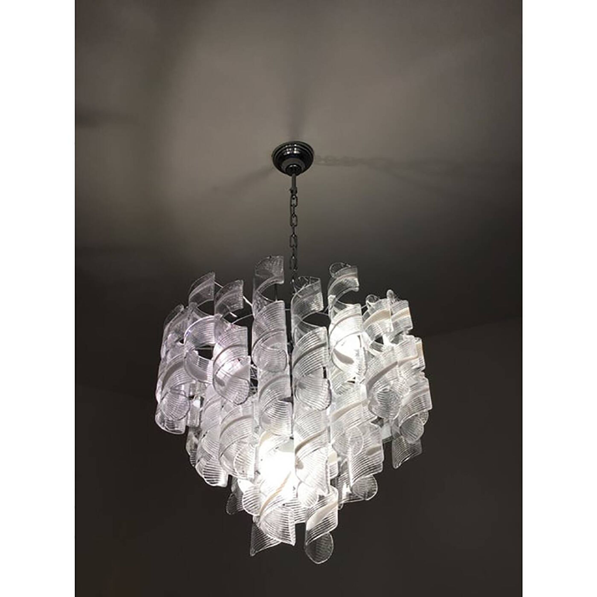 Murano Glass Sputnik Chandelier With Swirling Italian Glass Clear and White