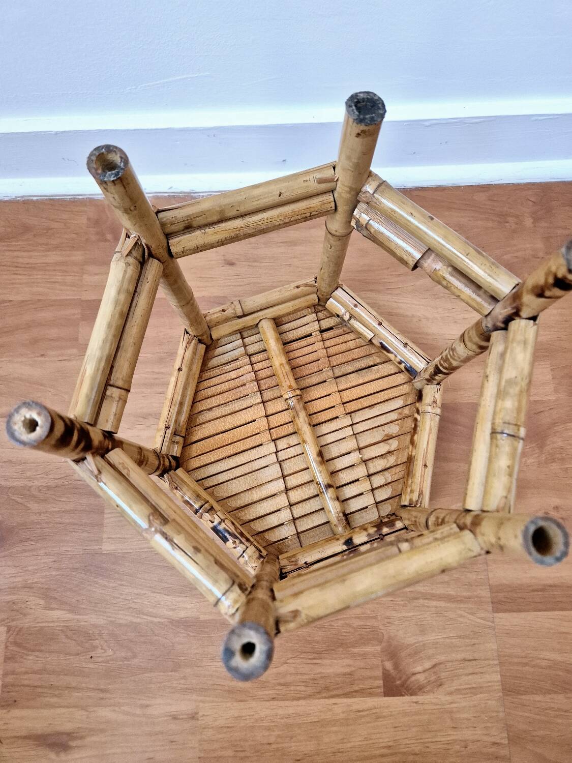 Vintage bamboo stool, plant stand