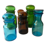 6 vintage colorful jars