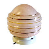 Plafonnier ou lampe à poser abat-jour opaline rose et support porcelaine– années 50