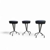 3 x stool / black top / chrome frame / 1970s  / Height 53 Depth 40 cm
