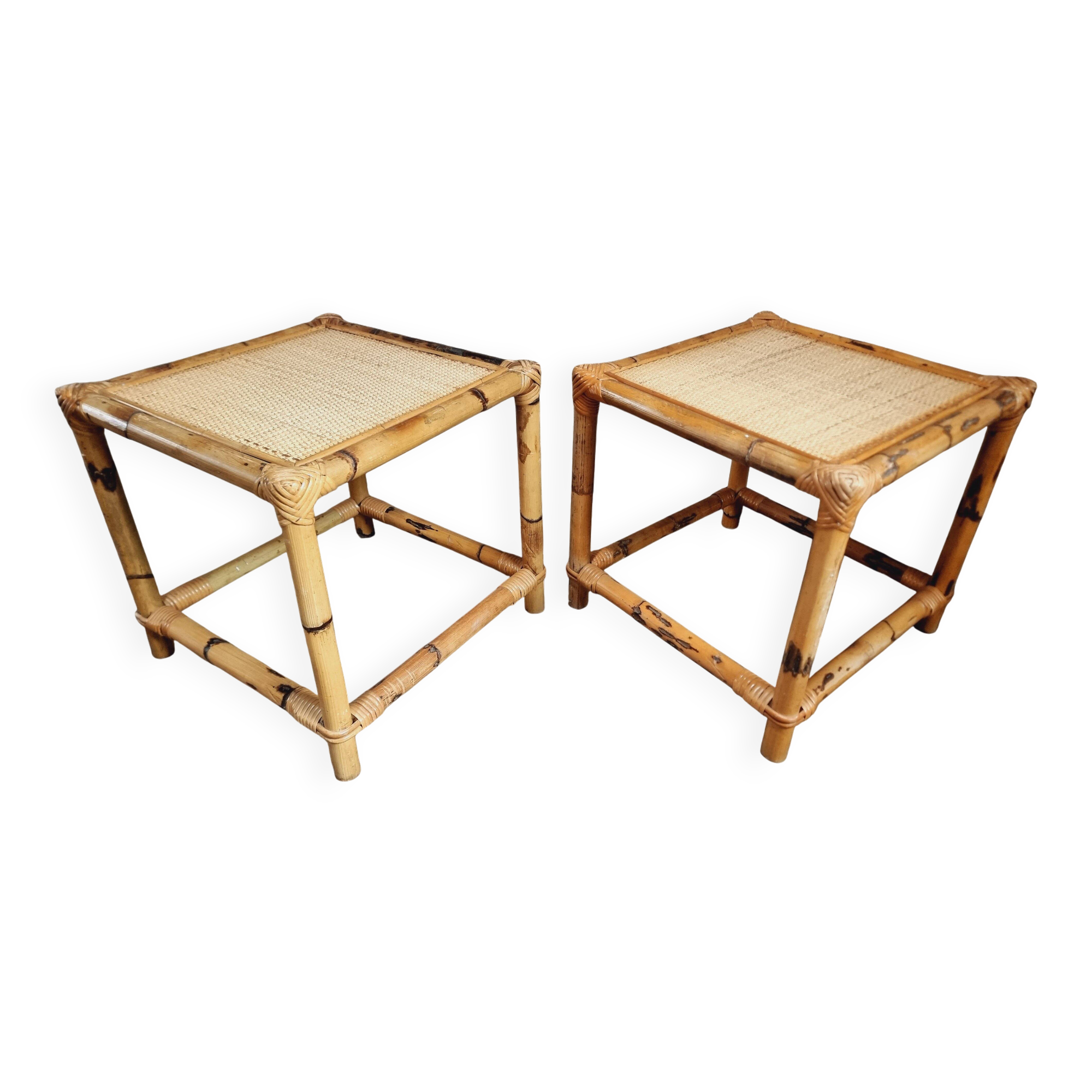 Vintage bamboo and rattan side tables – France, 1970s
