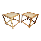 Vintage bamboo and rattan side tables – France, 1970s