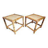 Tables d’appoint vintage en bambou et rotin – France, années 70