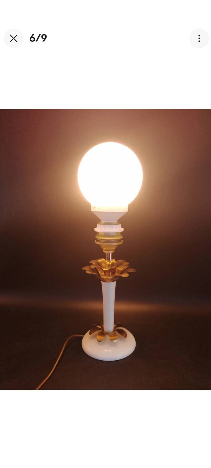 lampe à poser Maison Le Dauphin Palmier en laiton et bois