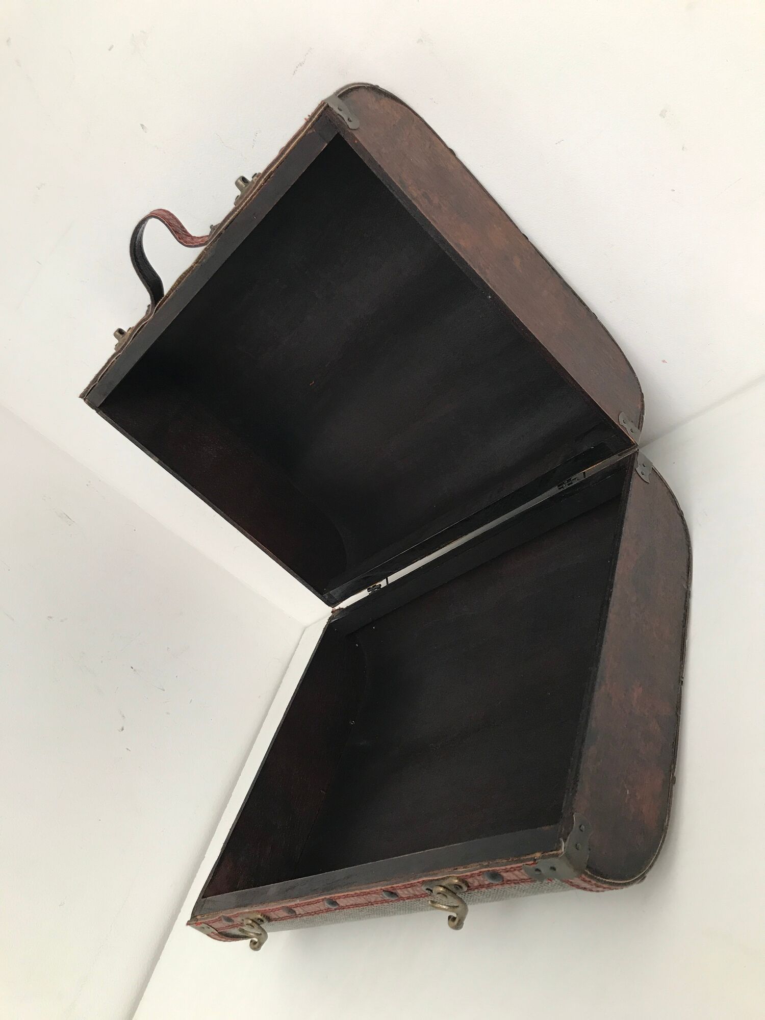 Wooden suitcase leather and metal 60s