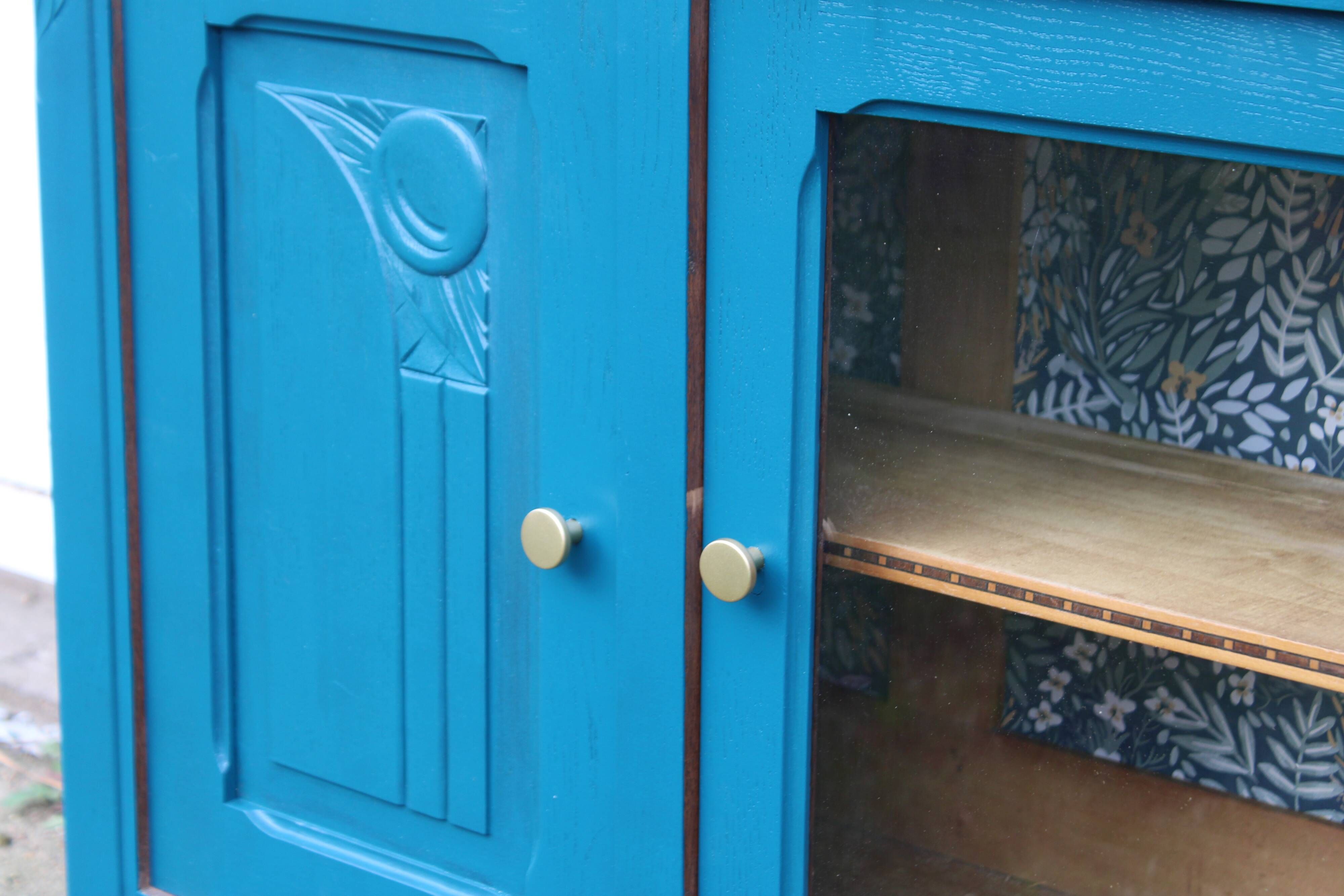 Renovated antique sideboard – Petrol blue V33 – Vintage / Art Deco style