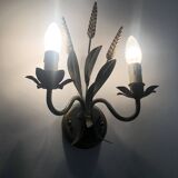 Paire d'appliques murales épis de blé ancienne en métal vert et or