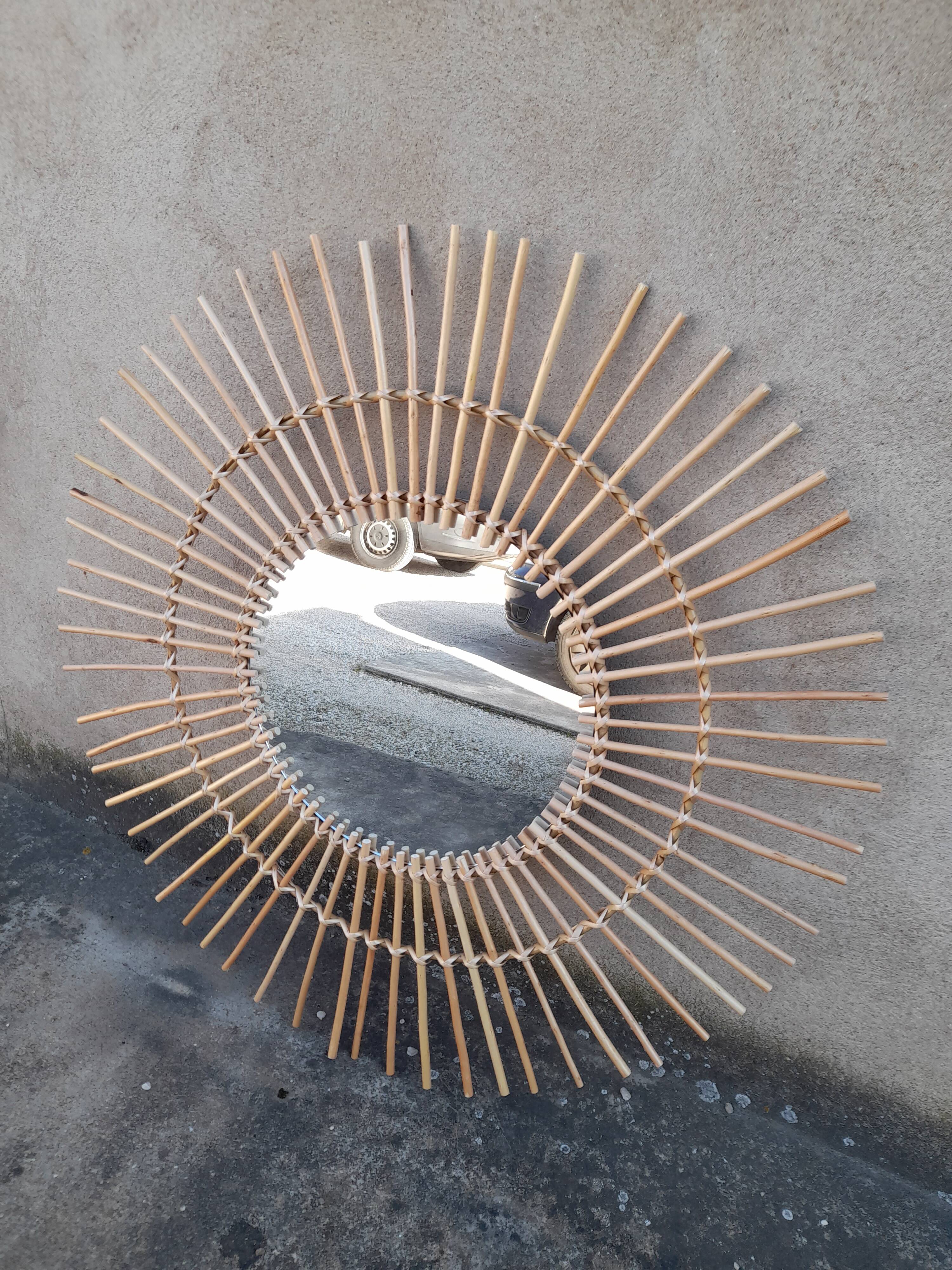Miroir en rotin vintage -91cm