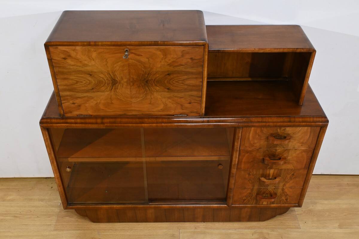 Meuble Vitré Rurka en Ronce de Noyer, Art Déco – 1940