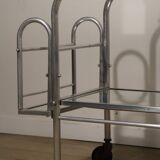 Desserte roulante vintage années 70 en métal chromé et verre miroir