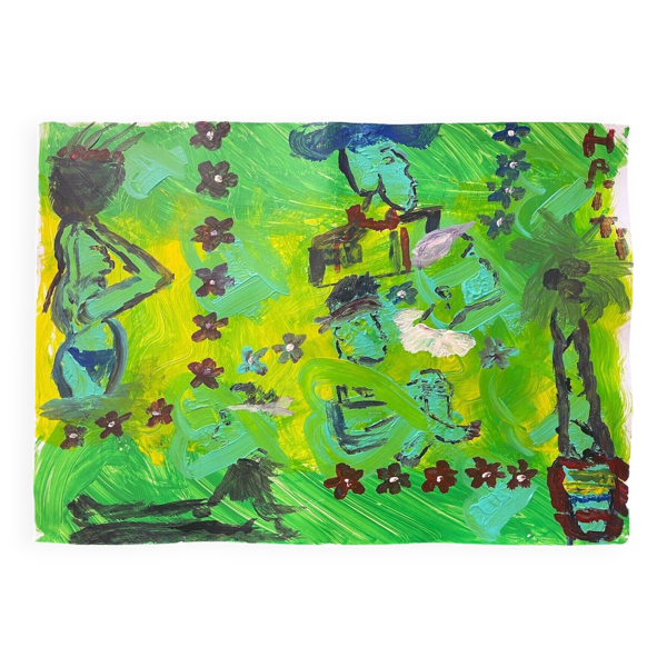 Art vaudou Blanc Haïti acrylique Vaudun Art Brut animisme