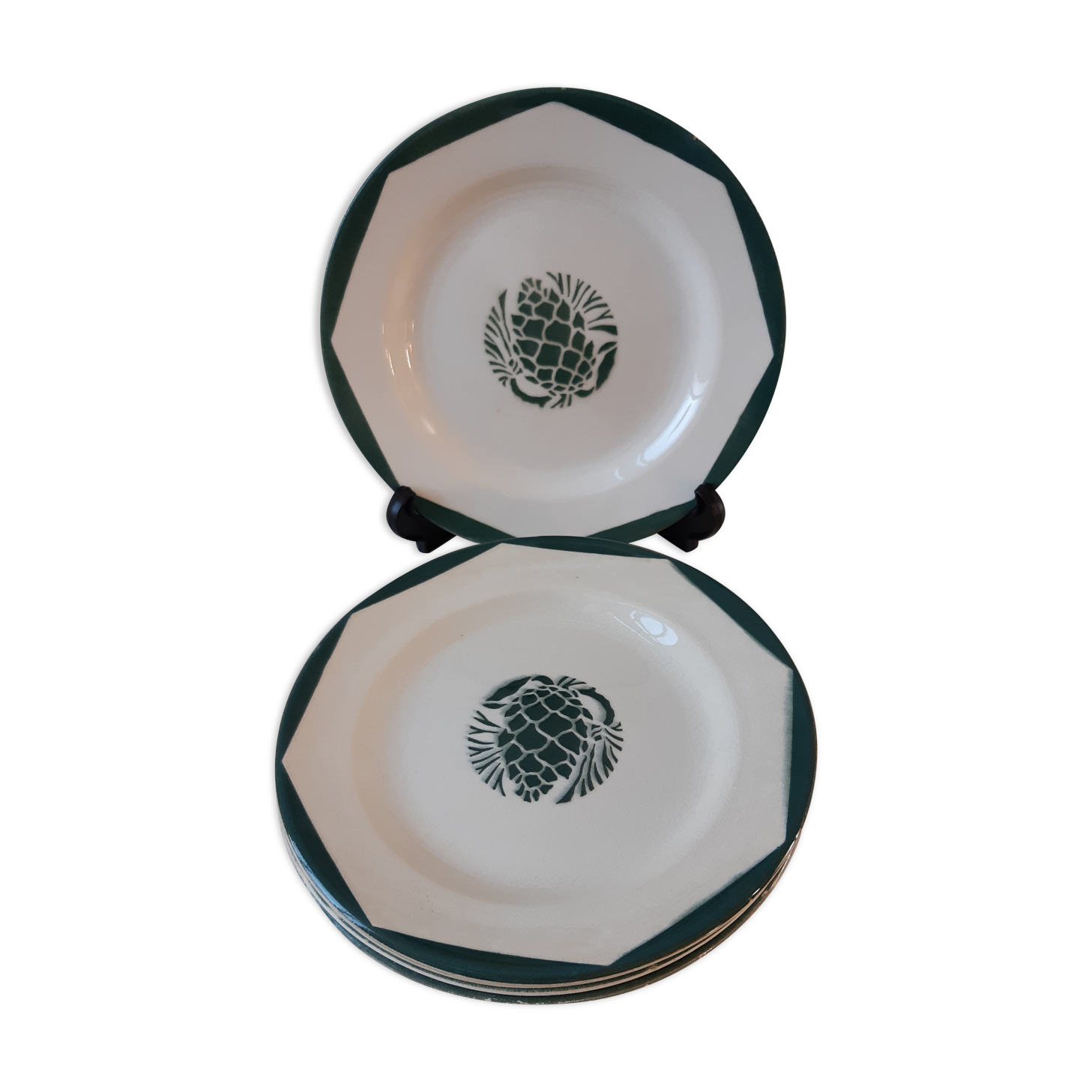 Set of 6 flat green plates Aubagne