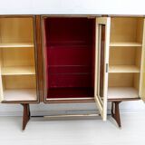 Attributed Gio Ponti Mid-Century Italian Mahogany and Brass Bar Cabinet, 50