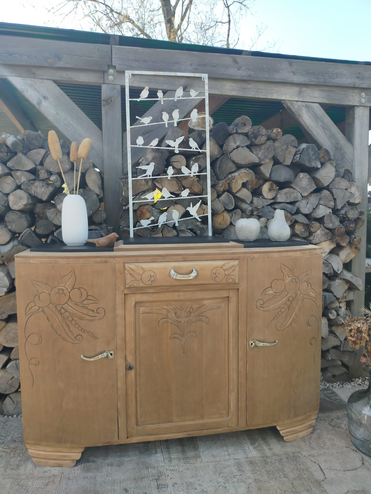 Buffet ancien art déco bois et marbre