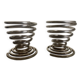 Pair of spring egg cups in silver metal 1970