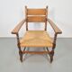 Vintage Dutch Bobbin Armchair in Oak and Rush, 1930s
