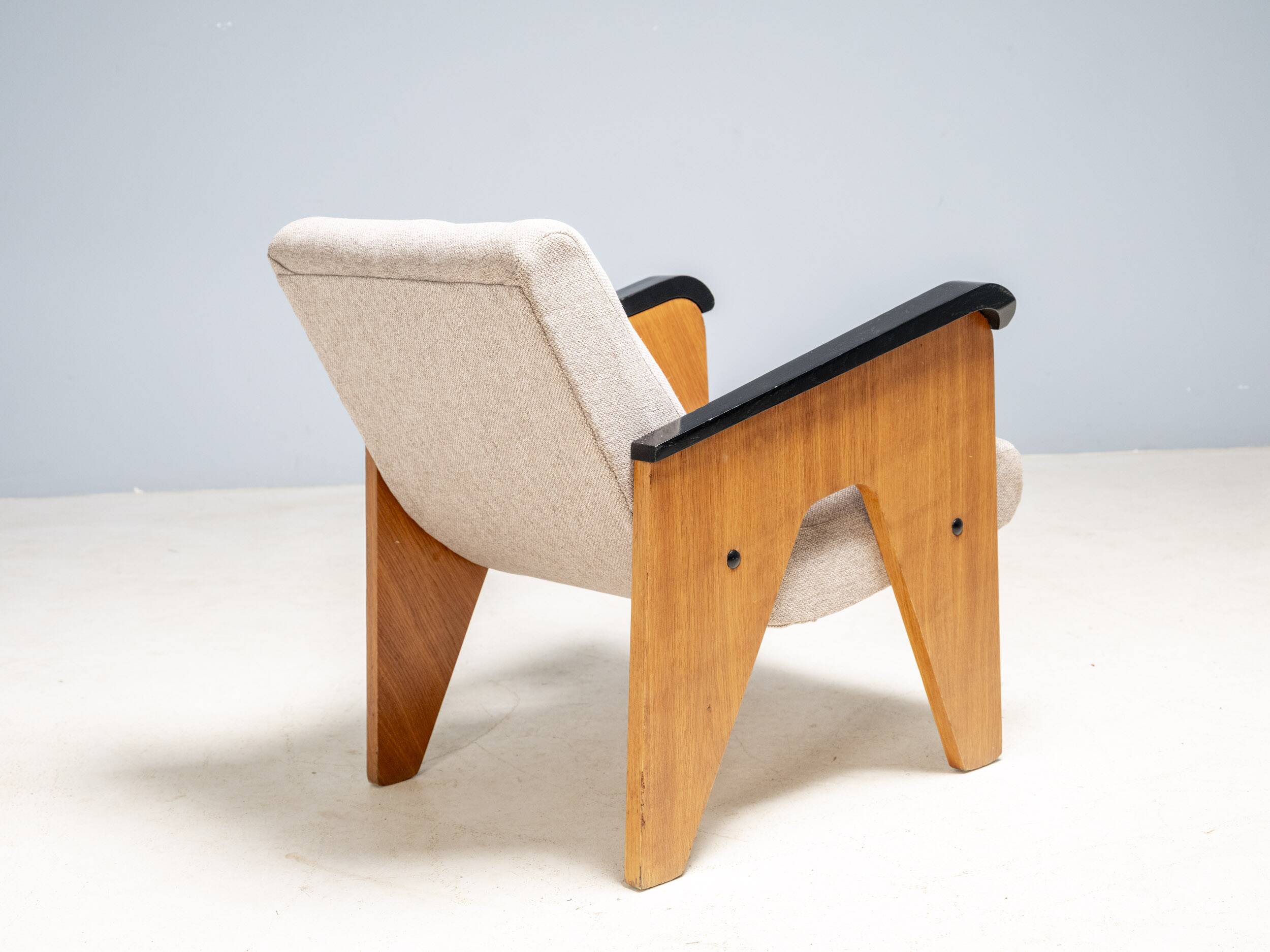 Vintage A-frame wooden armchairs, Czech design, 1950s, set of 3