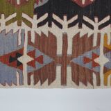 Ancient Turkish Anatolian Tribal Kilim, Geometric Organic Wool Kilim Rug