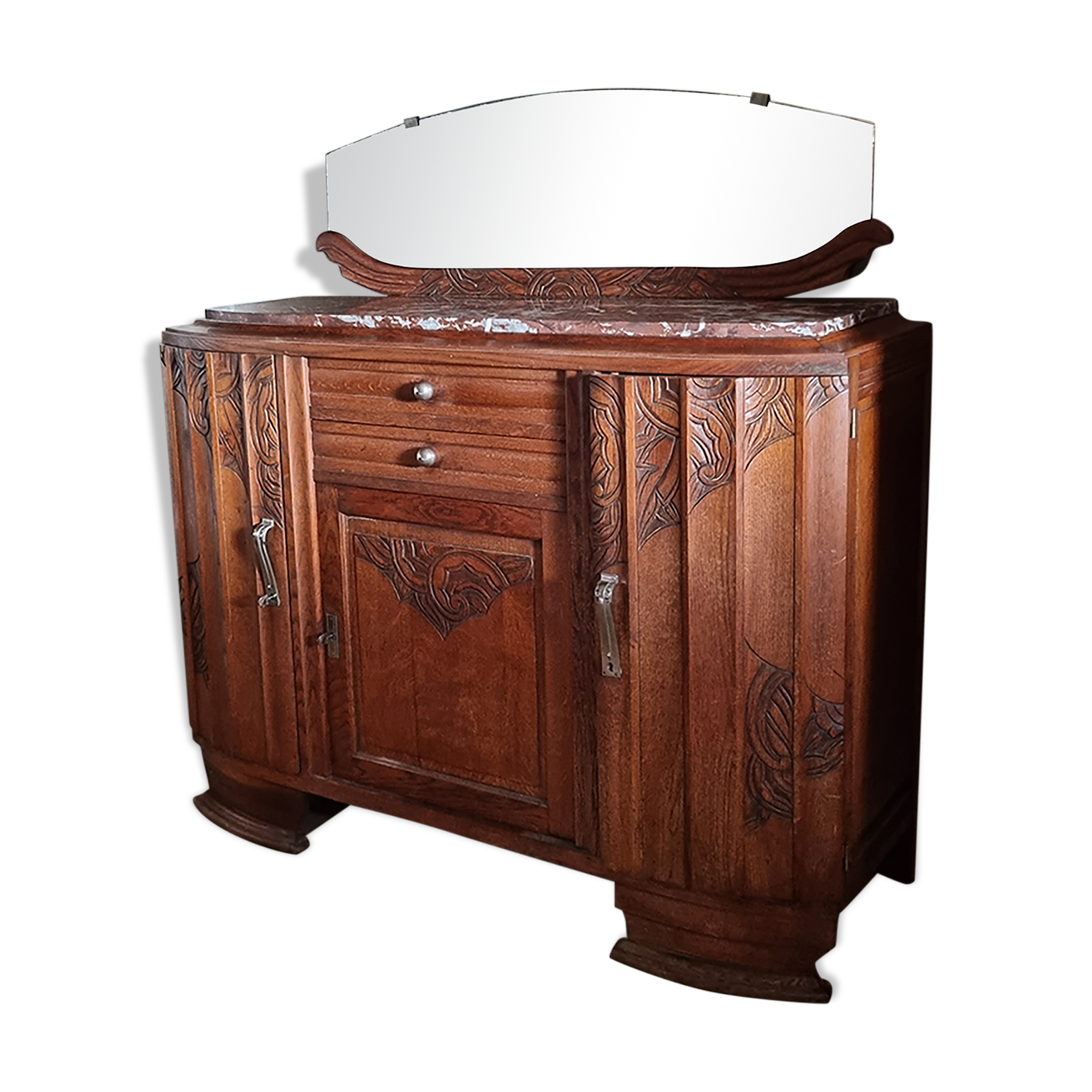 Old low art deco style sideboard, with marble and mirror