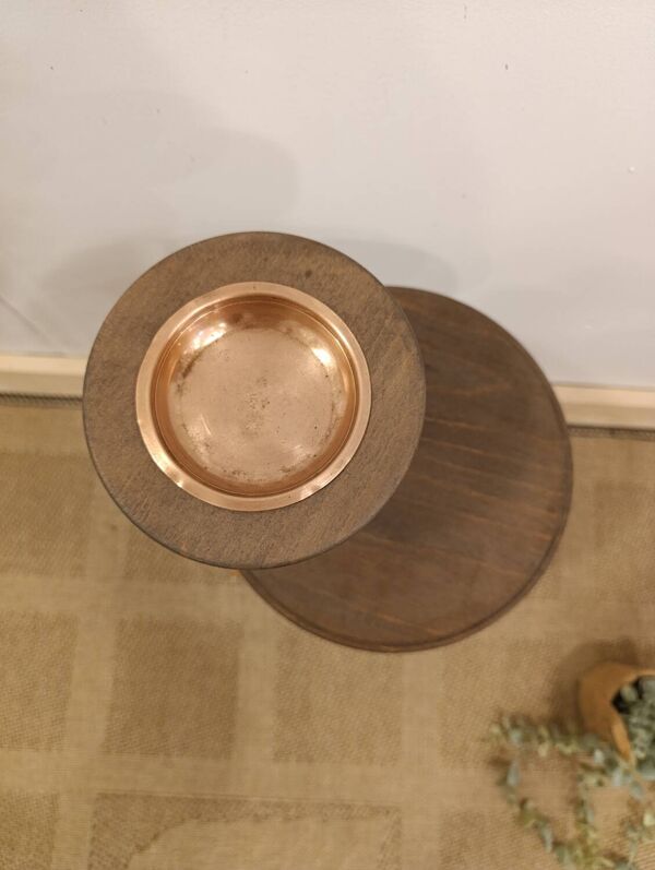 Guéridon Torsadé Vintage Relooké - Terracotta, Noyer & Cuivre