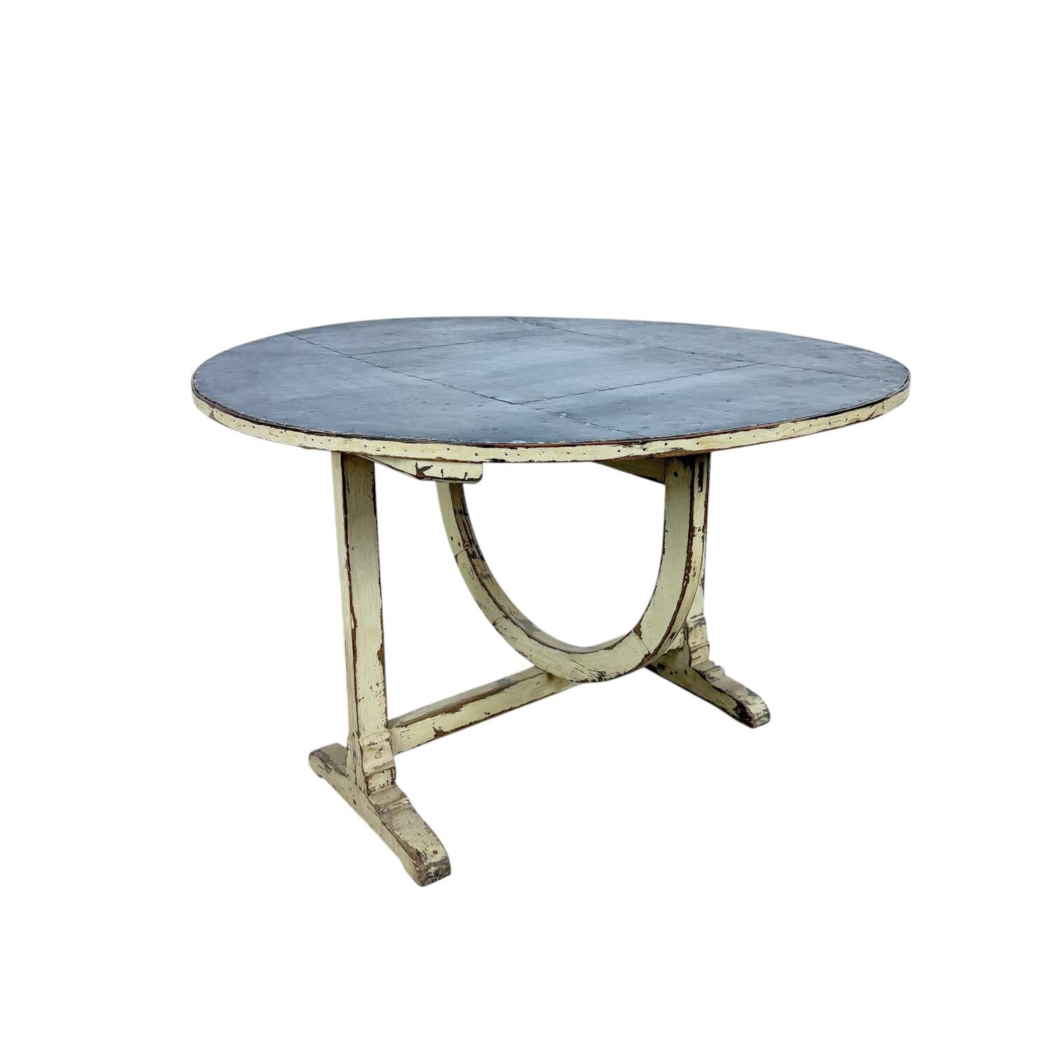 Table à vin pliante antique française avec plateau en métal – Table d'appoint bistro rustique