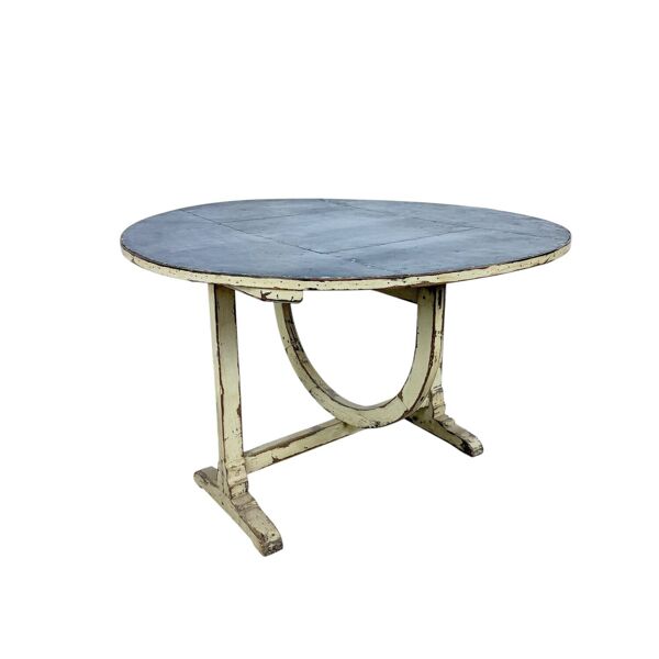 Table à vin pliante antique française avec plateau en métal – Table d'appoint bistro rustique