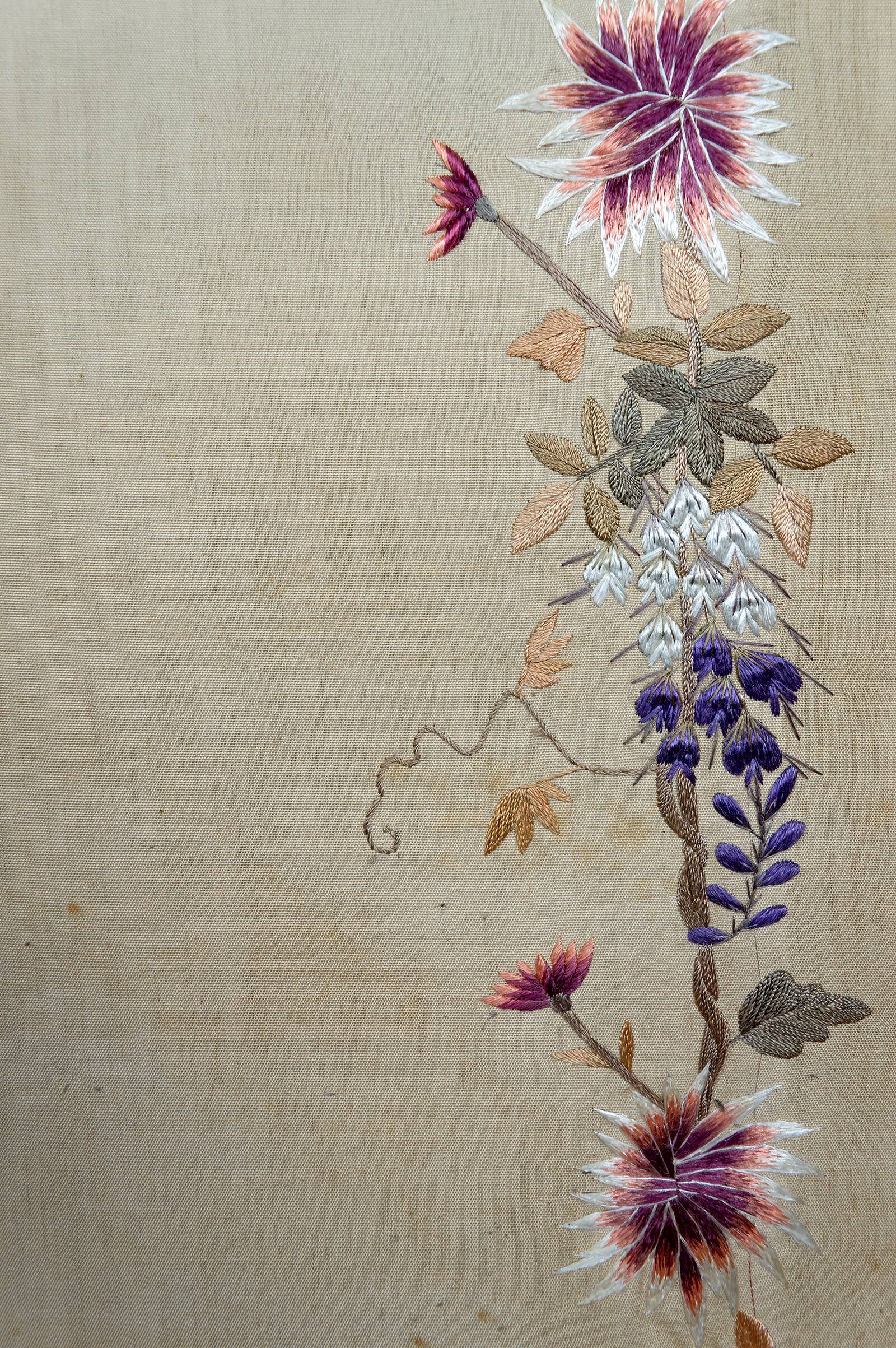 Important Set of Three Indochinese Silk Embroidered Tapestries