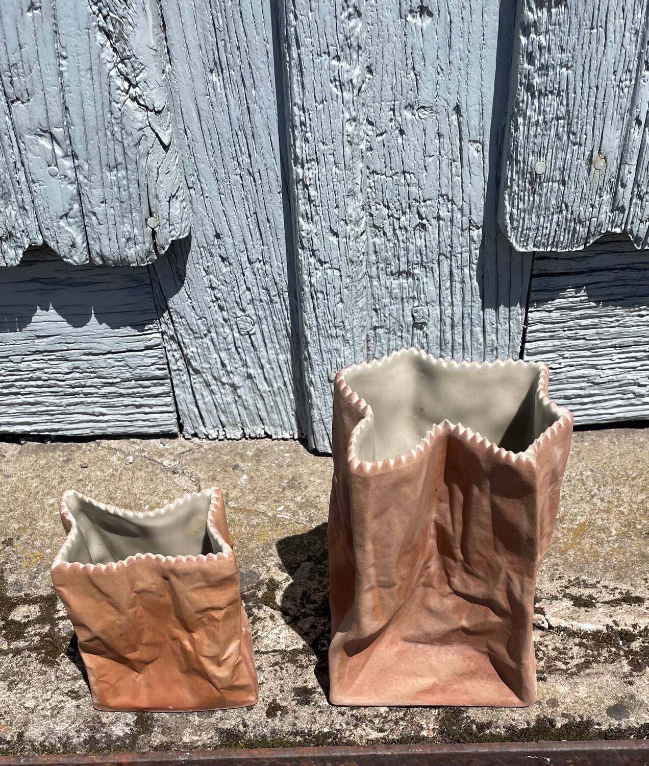 2 vases in the shape of paper bags by Tapio Wirkkala for Rosenthal
