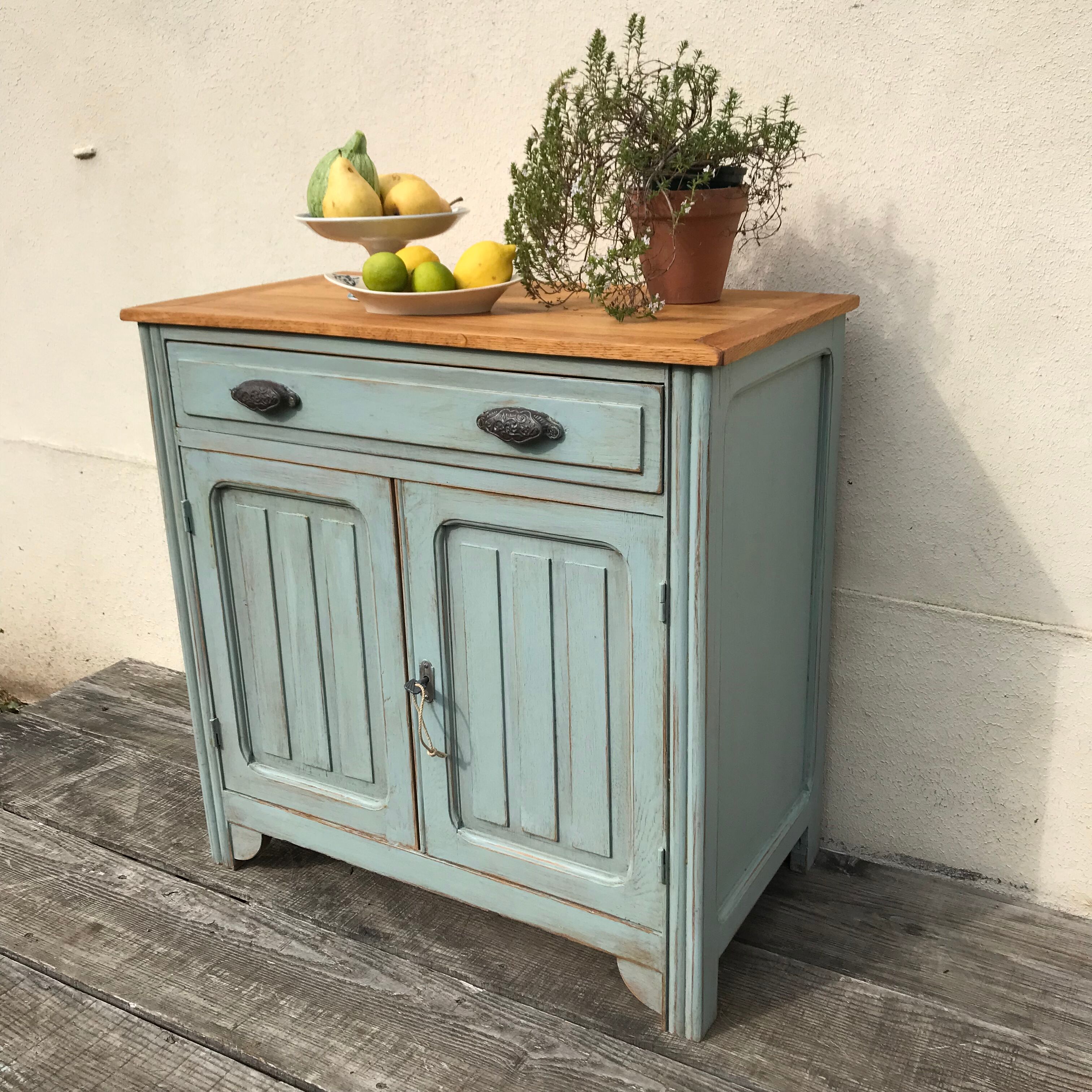 Vintage Parisian buffet blue oak top