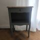 Louis XV bedside table revamped in solid oak and sage green/grey green.