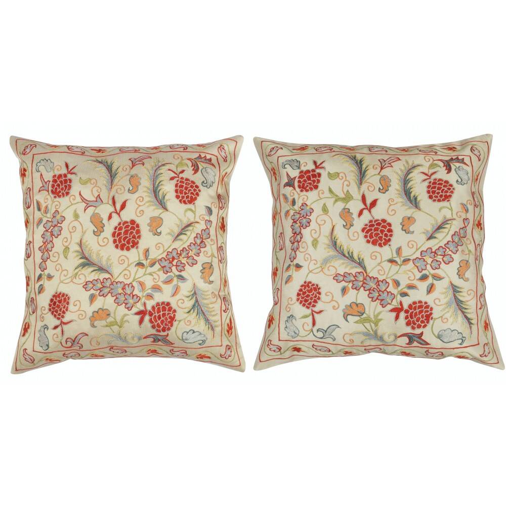 SET OF 2 - 100% Silk Accent Pillow Covers. Embroidered Cushions. Handmade Throw Pillows. Traditional Toss Pillows