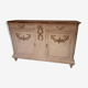 Sideboard 2 doors and 2 drawers with floral decorations, white patinated furniture