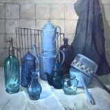 still life with bottles and pans