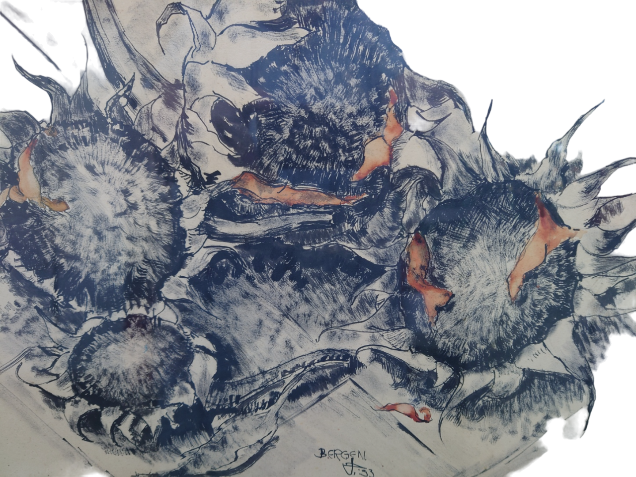 Painting under acrylic glass on bristol sheet signed bergen 1933